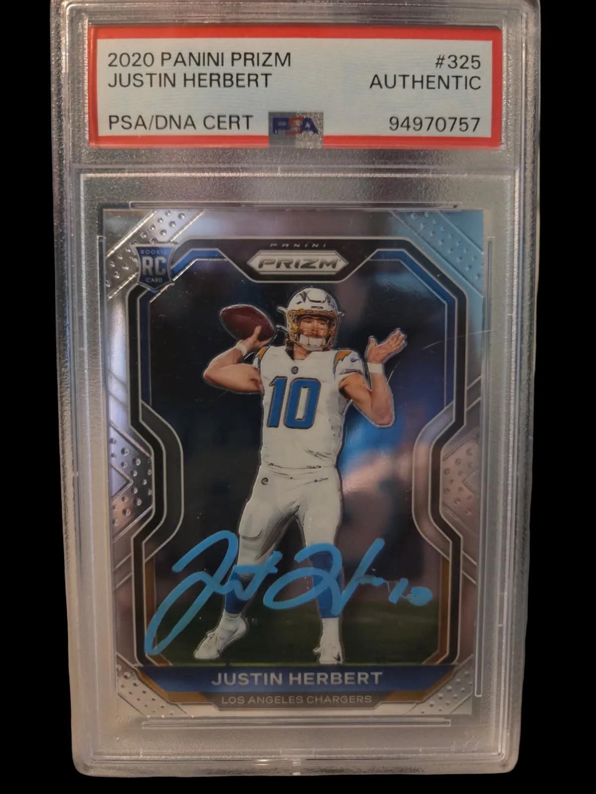 Justin Herbert 2020 Panini Prizm ON CARD AUTOGRAPH in Blue Ink