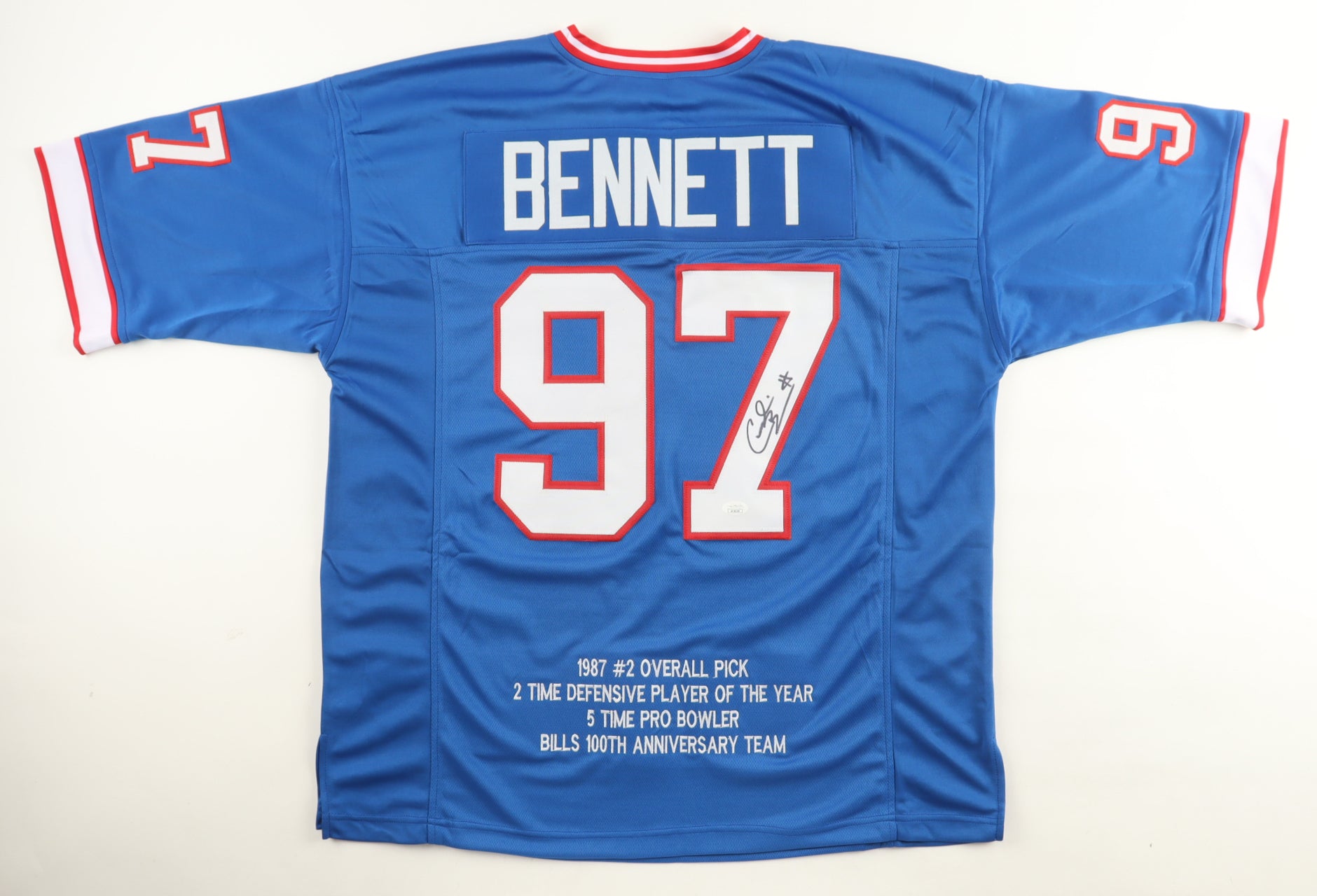 Cornelius Bennett Signed Career Highlight Stat Jersey (JSA)