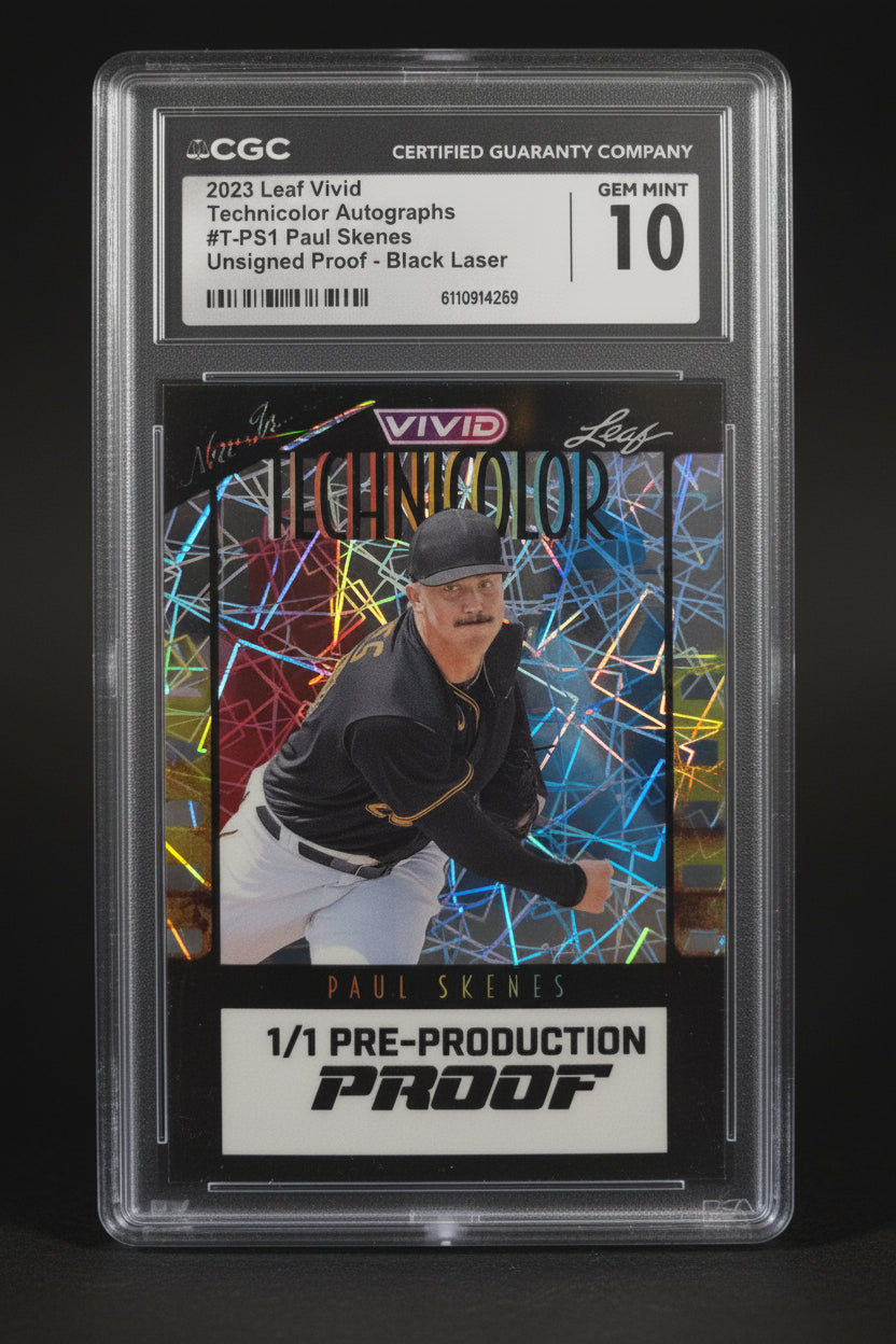 Paul Skenes 2023 Leaf Vivid Technicolor Auto Unsigned Proof Black Laser 1/1 Pre-Production Proof