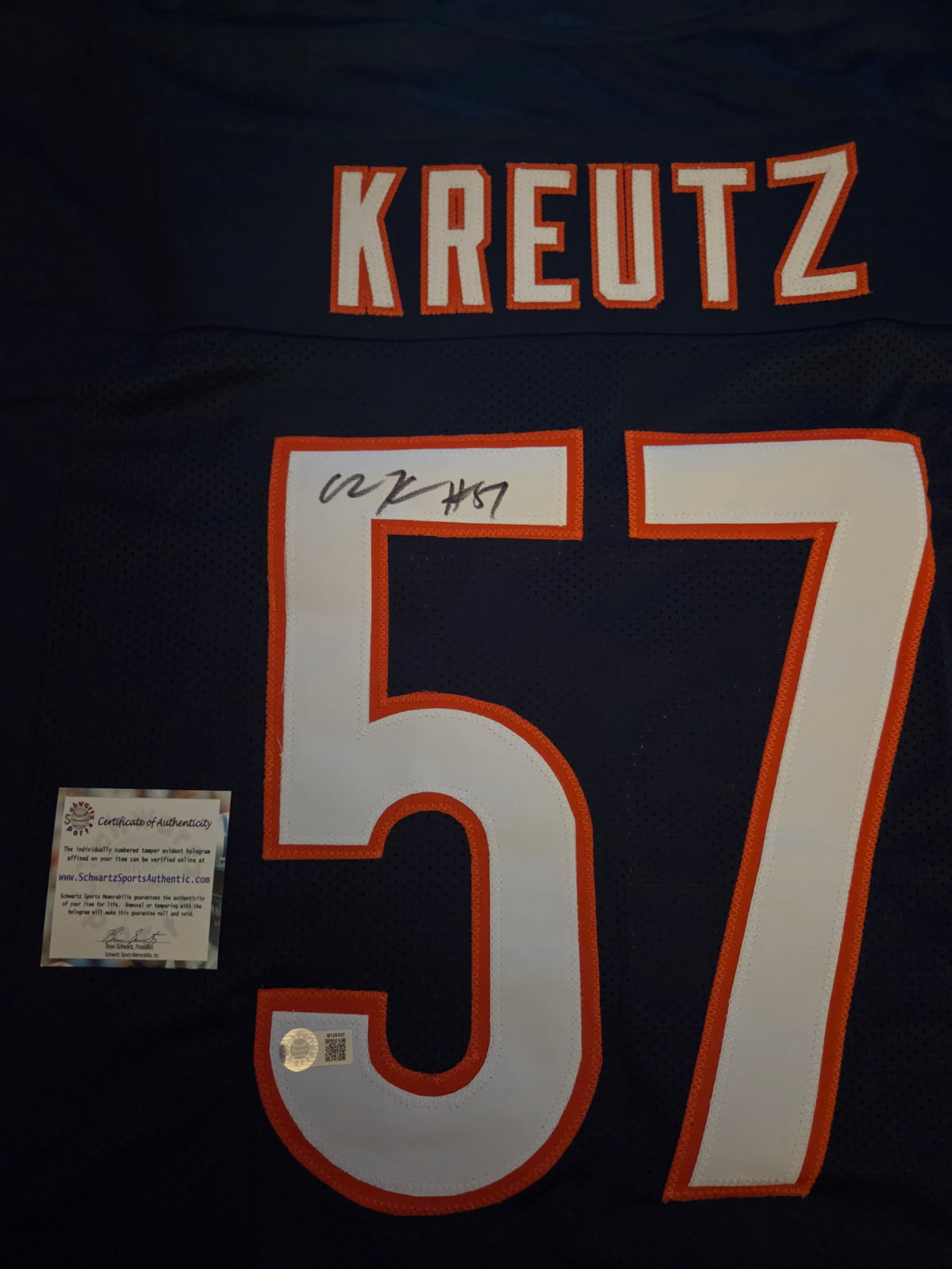 Olin Kreutz Signed Jersey (Schwartz)