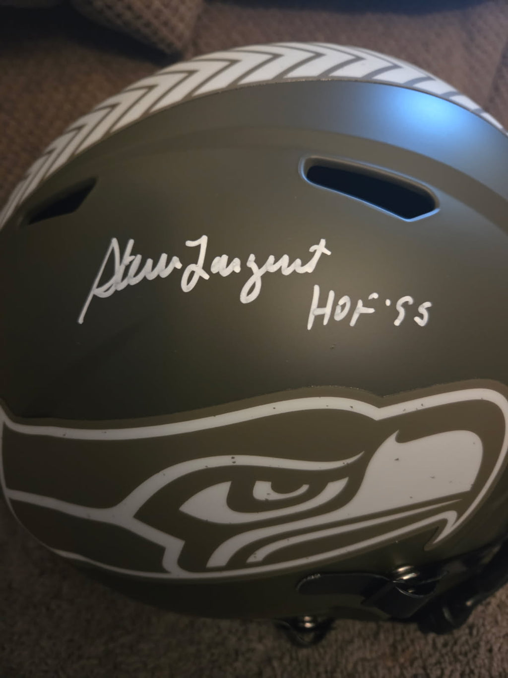 Steve Largent Signed Seahawks Full-Size Salute to Service Speed Helmet (Schwartz)