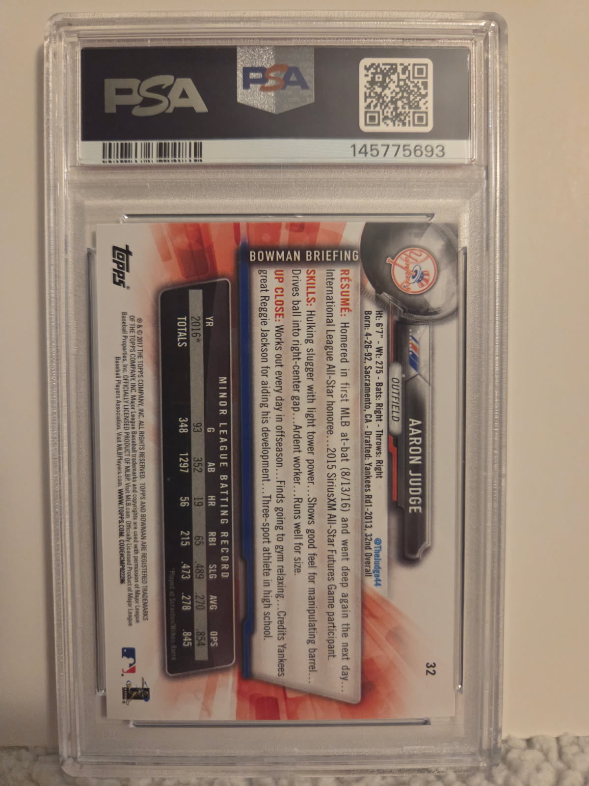 Aaron Judge 2017 Bowman #32 Rookie Card