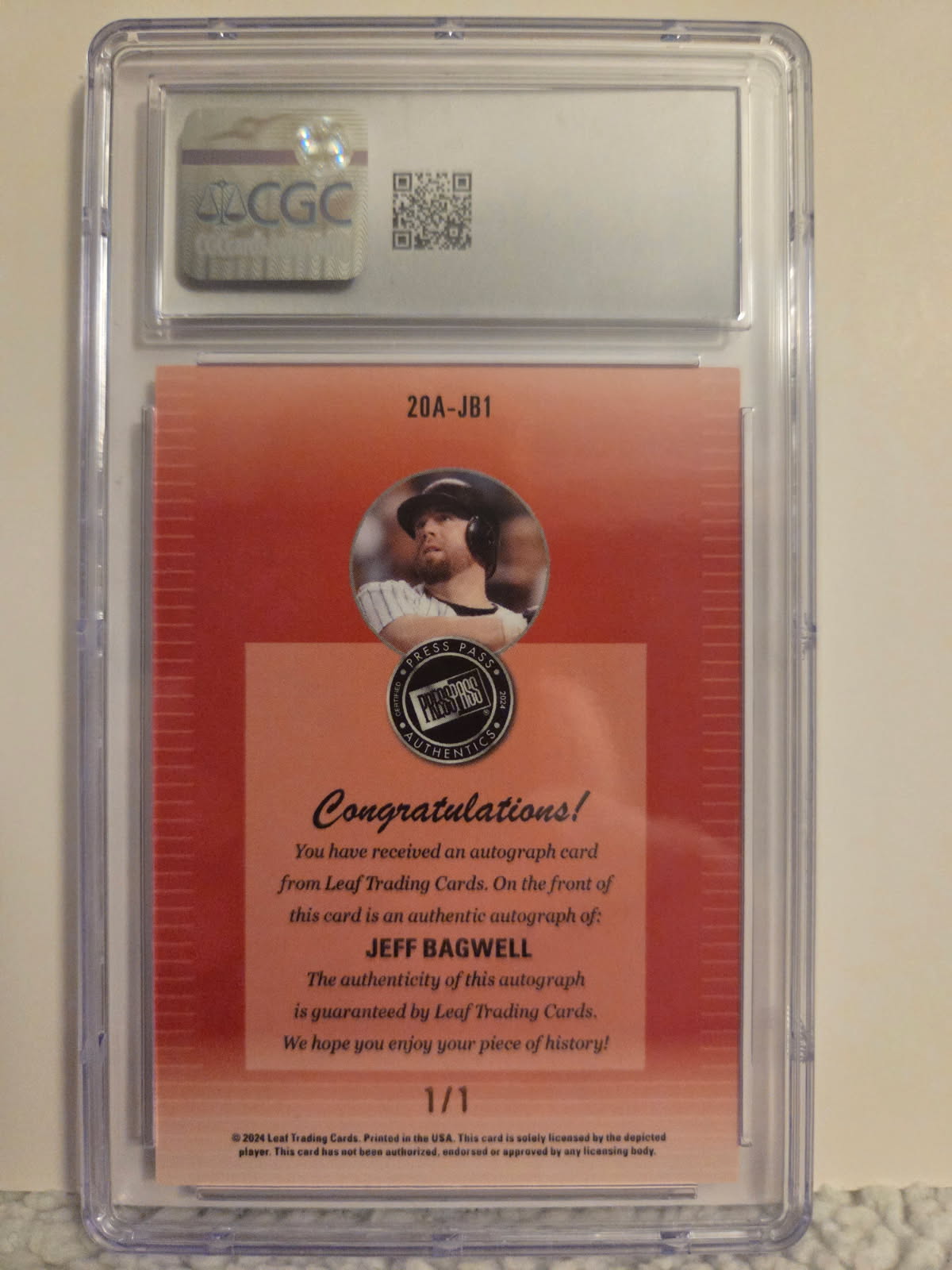 Jeff Bagwell 2024 Leaf Collective '00 Press Pass Auto Silver Shimmer 1/1